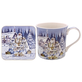 Ceramic White Christmas Mug & Coaster Set