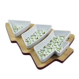Set Of 3 Snack Dishes On Tree Tray 28cm