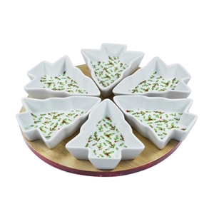 Set Of 6 Tree Snack Dishes On Tray 27cm