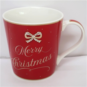 Festive Diamante Bow Mug - Merry Christmas