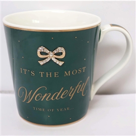 Festive Diamante Bow Mug - Most Wonderful Time Of Year