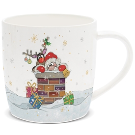 Festive Bug Art Ceramic Breakfast Mug - Santa