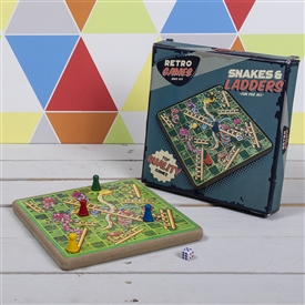Retro Wooden Snakes and Ladders Game