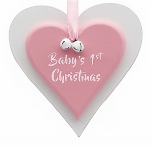 First Christmas Pink Double Heart Plaque