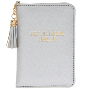 Faux Leather Ladies Grey Passport Holder With Tassel