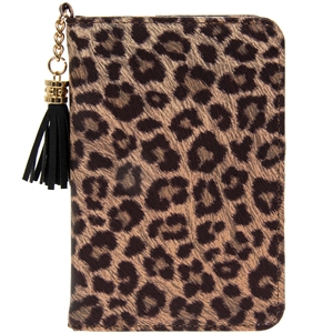 Faux Leather Leopard Animal Print Passport Holder With Tassel