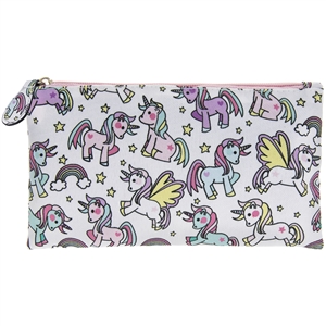 White and Pink Pencil Case with Unicorn Design