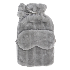 Fluffy Hot Water Bottle And Mask Set - Grey 33cm