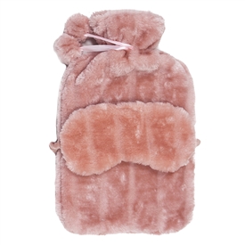 Fluffy Hot Water Bottle And Mask Set - Pink 33cm