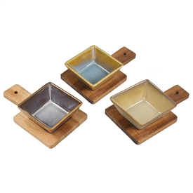 Set Of 3 Square Snack Dishes With Wooden Trays