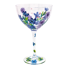 Hand Painted Cocktail Glass - Cornflowers  18cm