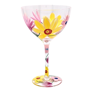 Hand Painted Cocktail Glass - Dafffodills  18cm