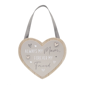 DUE FEB Hanging Heart Plaque - Mum 18cm