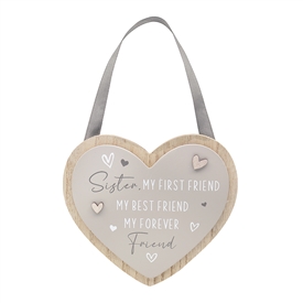 DUE FEB Hanging Heart Plaque - Sister 18cm