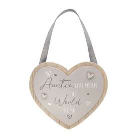 DUE FEB Hanging Heart Plaque - Auntie 18cm