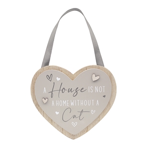 DUE FEB Hanging Heart Plaque - Cat 18cm