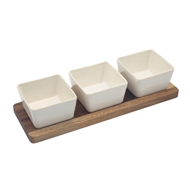 DUE MAY Set Of 3 Square Snack Dishes With Wood Tray 32cm