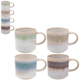 DUE MAY Set Of 4 Stacking Reactive Glaze Mugs