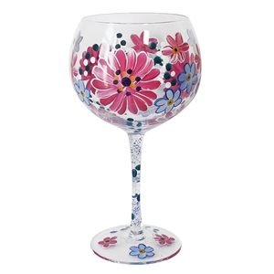 DUE MAR Hand Painted Gin Glass - Pink Gerbera 22cm