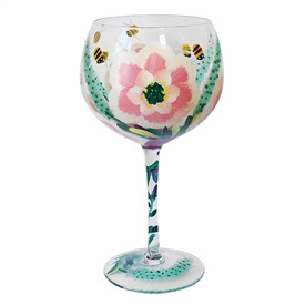 DUE MAR Hand Painted Gin Glass - Peonies & Bees 22cm