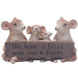 Mouse Family Holding a Sign - Home Is Filled