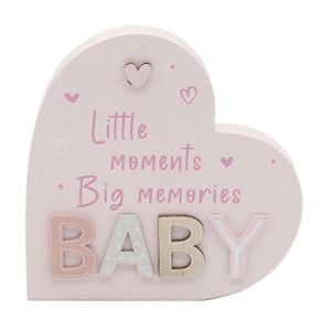 Baby Standing Heart Plaque - Pink 15cm