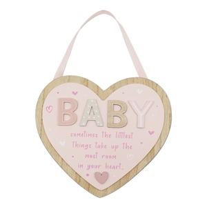 Baby Hanging Heart Plaque - Pink 18cm