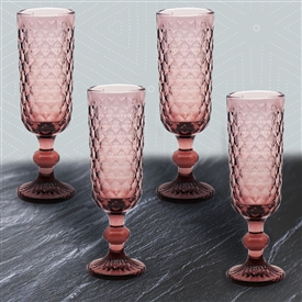 Set Of 4 Glass Flutes - Pink 20cm