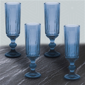 Set Of 4 Glass Flutes - Blue 20cm