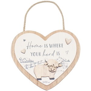 Highland Cow Heart Plaque - Home