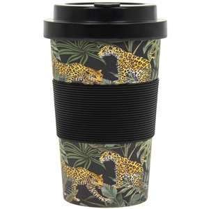 Green and Black Bamboo Travel Mug with a Jungle Fever Design