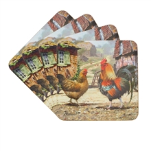 Cockerel & Hen Coasters Set Of 4