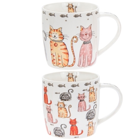 Faithful Friends Cat Design Ceramic Mug 2 Assorted