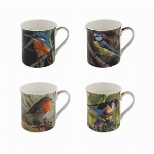 Set of 4 Ceramic Mugs with Assorted Bird Designs