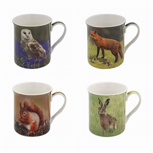 Set of 4 Ceramic Mugs with Assorted Animal Designs