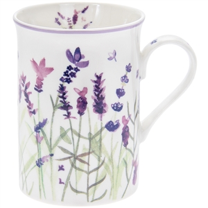 White and Purple Ceramic Mug with Lavender Design