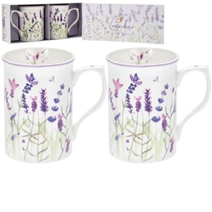 White and Purple Ceramic Mug with Lavender Design