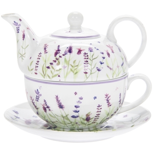 White and Purple Tea For One Teapot with Lavender Design