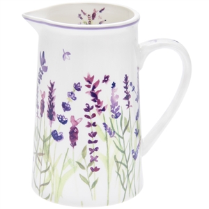 White Ceramic Jug with a Lavender Design