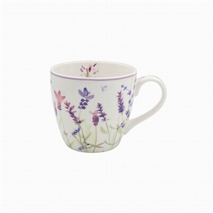 White and Purple Breakfast Mug with Lavender Design