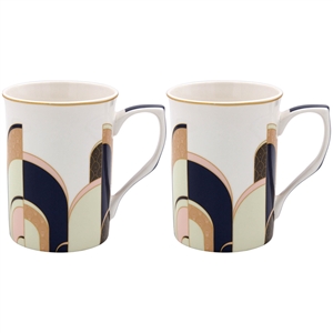 Art Deco Set Of 2 Mugs 12cm