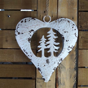 Large White Metal Heart With Trees