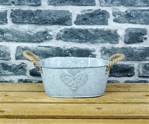 Oval Zinc Heart Planter With Rope Handles 24.5cm