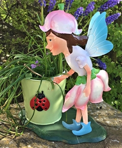 REDUCED Pink Metal Fairy with Plant Pot - Felicity