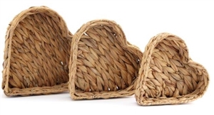 Set Of 3 Woven Heart Baskets