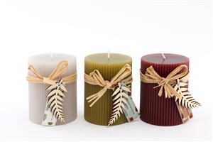 Stripe Pillar Candle 3 Assorted 7x9cm