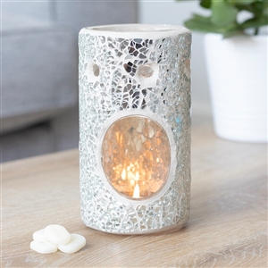 Silver Crackle Pillar Oil Burner 14cm