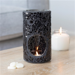 Black Crackle Pillar Oil Burner 14cm