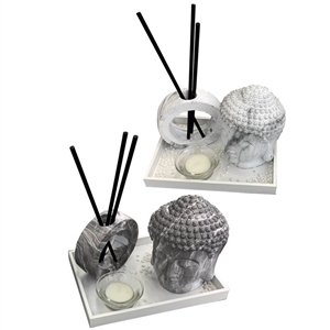 Marble Effect Buddha Diffuser And Tealight Set 2 Assorted