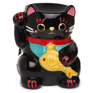 Black Maneki Neko Lucky Cat Oil Burner